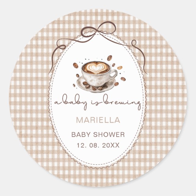 Sticker Rond     Watercolor baby is brewing coffee baby shower (Devant)