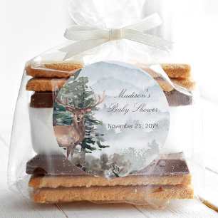 Sticker Rond Watercolor Baby shower de bois de forêt