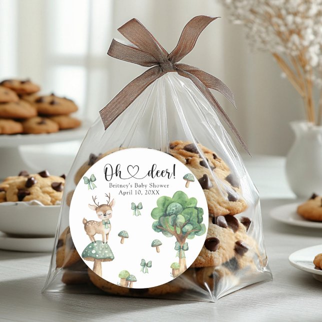 Sticker Rond Watercolor Baby shower de cerfs de bois (Créateur téléchargé)