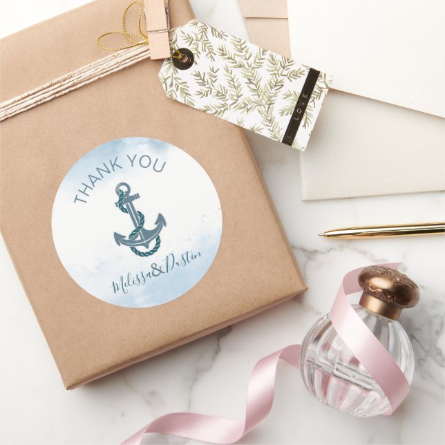 Sticker Rond Watercolor Beach Ancre Mariage nautique Favoriser (Cadeaux)
