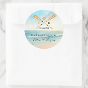 Sticker Rond Watercolor Beach Oars Mariage
