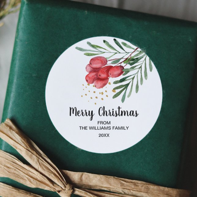 Sticker Rond Watercolor Berry et Branches Holiday (Créateur téléchargé)