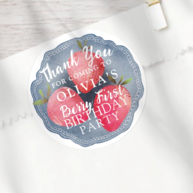 Sticker Rond Watercolor Berry First Birthday Favor  (Créateur téléchargé)
