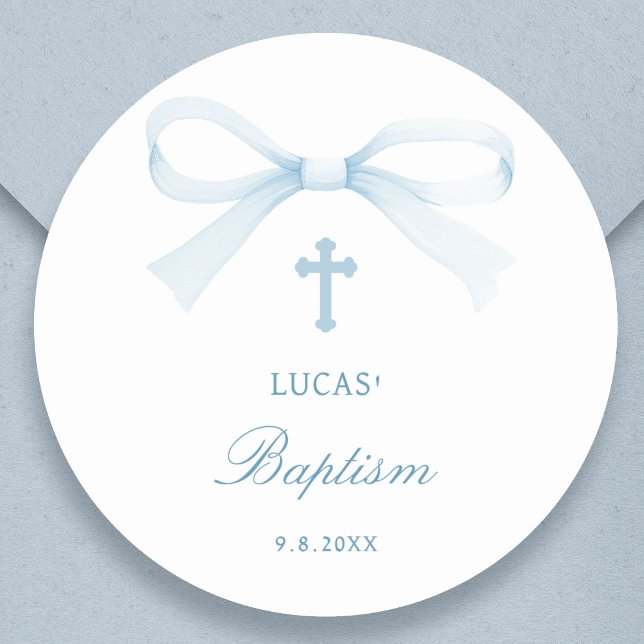 Sticker Rond Watercolor Blue Bow Baptism (Créateur téléchargé)