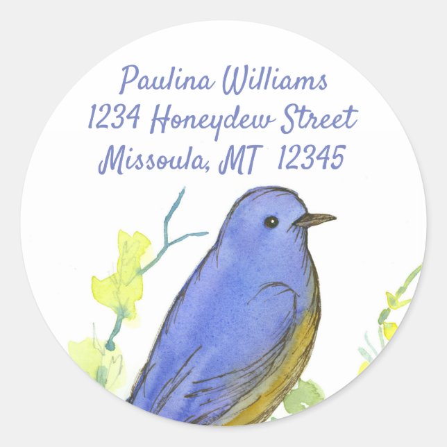 Sticker Rond Watercolor Bluebird Adresse de retour (Devant)