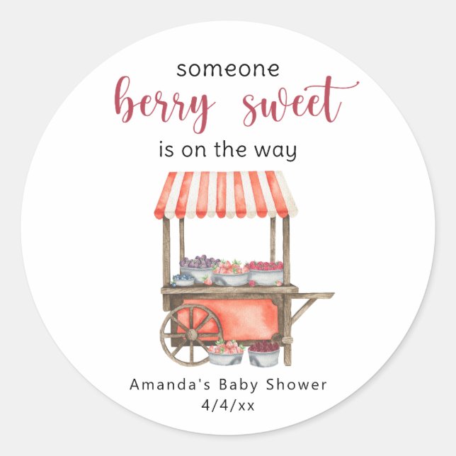 Sticker Rond Watercolor Cart Berries Baby shower (Devant)