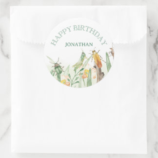 Sticker Rond Watercolor Child's Bug Insect Birthday