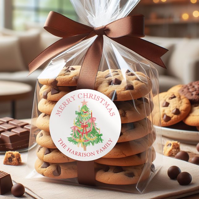 Sticker Rond Watercolor Coquette Bows Christmas Tree (Créateur téléchargé)