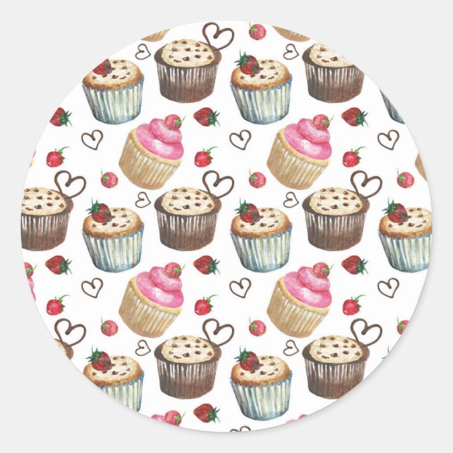 Sticker Rond Watercolor cupcakes (Devant)
