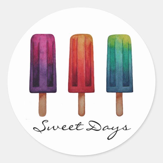 Sticker Rond Watercolor Cute Popsicle Glaces Creams (Devant)