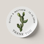 Sticker Rond Watercolor Desert Cactus. Merci Mariage rustique<br><div class="desc">Dites merci avec un simple charme désert en utilisant cet élégant autocollant mariage à thème cactus. Doté d'un cactus aquarelle peint à la main et d'un texte propre, ce design ajoute un accent doux et élégant à vos faveurs, enveloppes ou sacs cadeaux. Idéal pour les mariages de saumons, de champagne...</div>