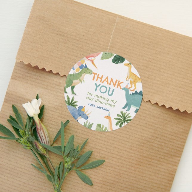 Sticker Rond Watercolor Dinosaur fête d'anniversaire (Créateur téléchargé)