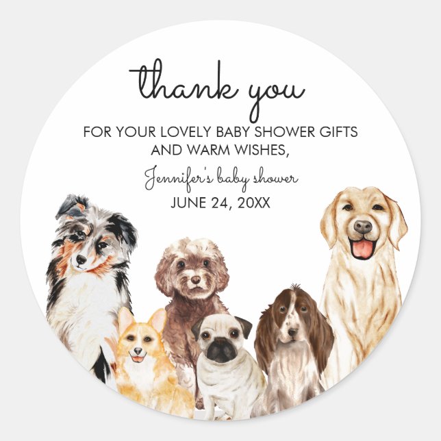 Sticker Rond Watercolor Dog Breeds Thank you (Devant)