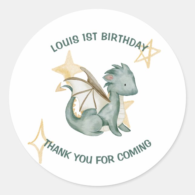 Sticker Rond Watercolor dragon merci pour votre anniversaire (Devant)