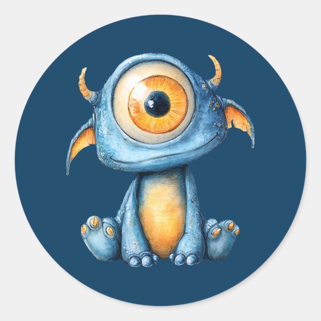 Sticker Rond Watercolor Extraterrestrial Cute Alien Navy Blue (Devant)