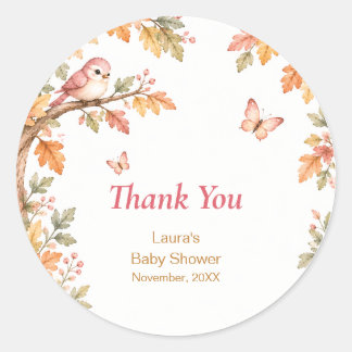 Sticker Rond Watercolor Fall Autumn Baby Girl Shower Thank You