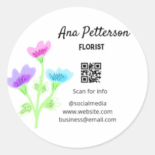 Sticker Rond Watercolor fleuriste commerce ajouter nom fleurist