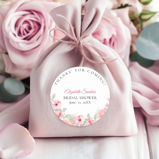 Sticker Rond Watercolor Floral Bridal Shower | Pink Blossom (Créateur téléchargé)