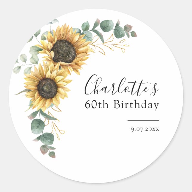 Sticker Rond Watercolor Floral Sunflower 60e fête d'anniversair (Devant)