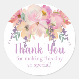 Sticker Rond Watercolor Floral Thank
