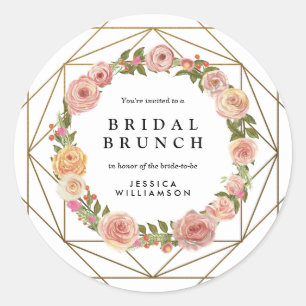 Sticker Rond Watercolor Floral Wreath Brunch nuptial géométriqu