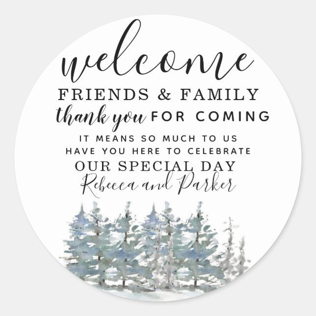 Sticker Rond Watercolor Forest Mariage Bienvenue merci (Devant)