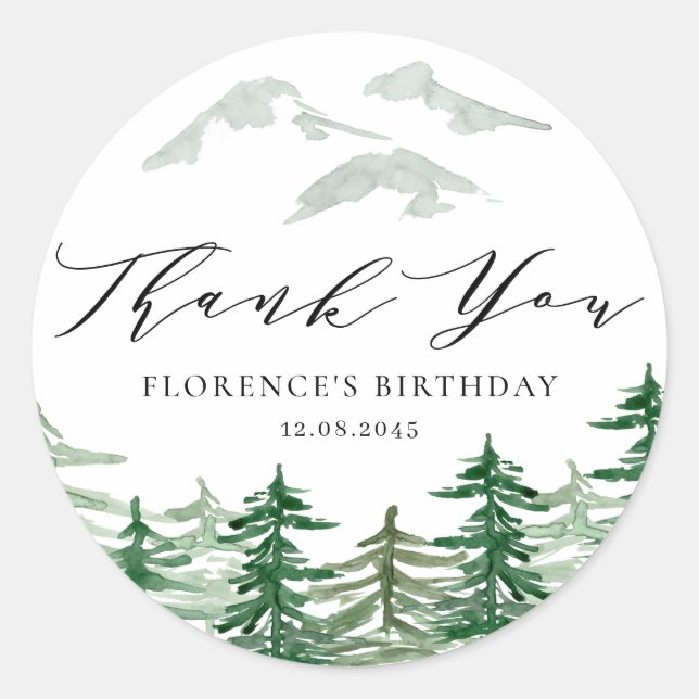 Sticker Rond Watercolor Forêt Bois Anniversaire Merci (Devant)