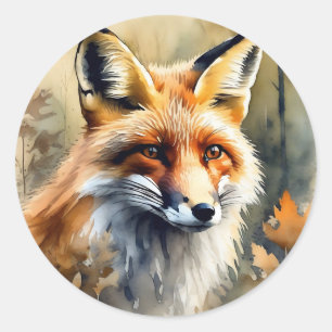 Sticker Rond Watercolor Fox Portrait