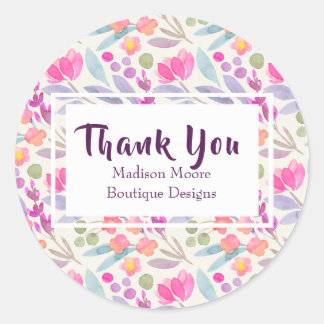 Sticker Rond Watercolor Garden Floral Business "Merci"