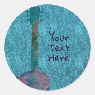 Sticker Rond Watercolor Guitar Blue Musical Anniversaire