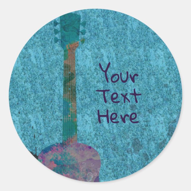 Sticker Rond Watercolor Guitar Blue Musical Anniversaire (Devant)