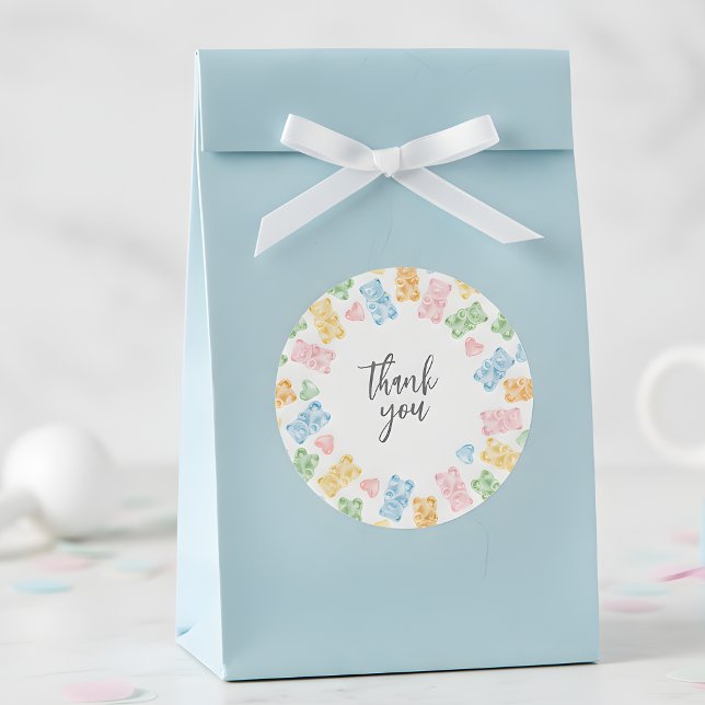 Sticker Rond Watercolor Gummy Bears Baby Shower Thank You (Créateur téléchargé)