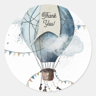 Sticker Rond Watercolor Hot Air Balloon // Anniversaire de l’en