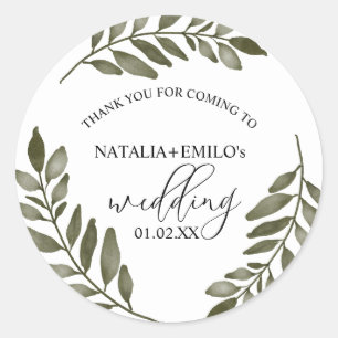 Sticker Rond Watercolor Leaf Branch Mariage Boda