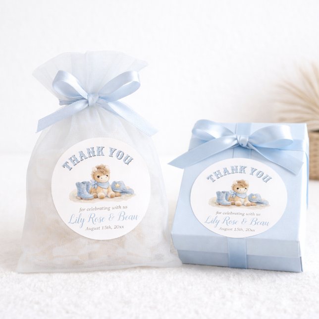 Sticker Rond Watercolor Little Cowboy Baby Shower Thank You  (Créateur téléchargé)