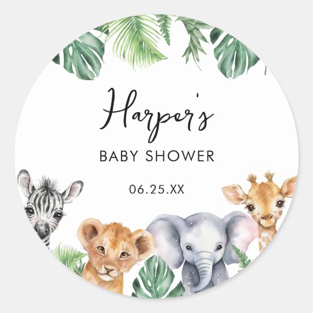 Sticker Rond Watercolor Little Wild One Baby shower Safari (Devant)
