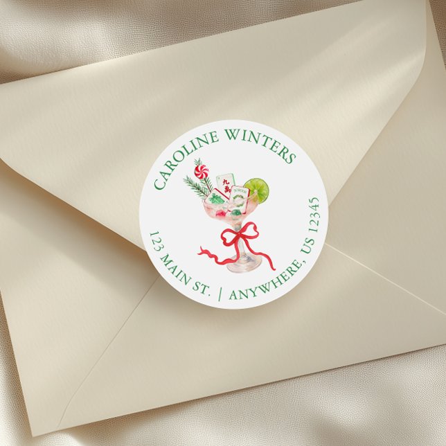 Sticker Rond Watercolor Mahjong Christmas Cocktail Address (Créateur téléchargé)