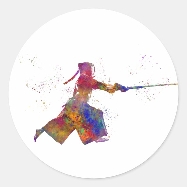 Sticker Rond Watercolor martial art-kendo (Devant)