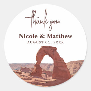 Sticker Rond Watercolor Moab Arches Park Utah Mariage merci
