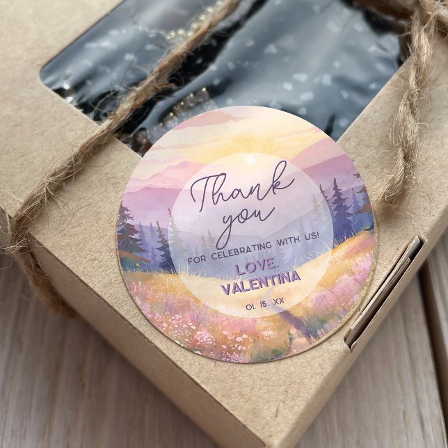 Sticker Rond Watercolor Mountains Nature Birthday Thank You (Créateur téléchargé)