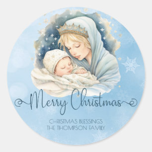 Sticker Rond Watercolor Nativité Scène Noël religieux