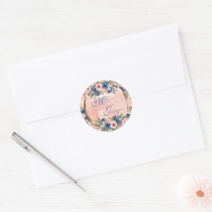 Sticker Rond Watercolor Navy & Blush Mariage