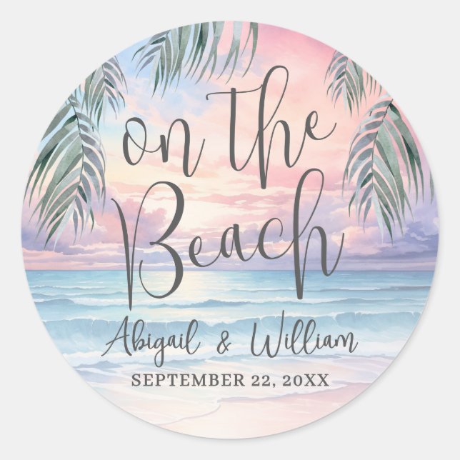 Sticker Rond Watercolor On The Beach Wedding (Devant)