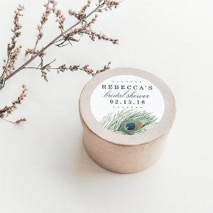 Sticker Rond Watercolor Peacock Feather Bridal Shower