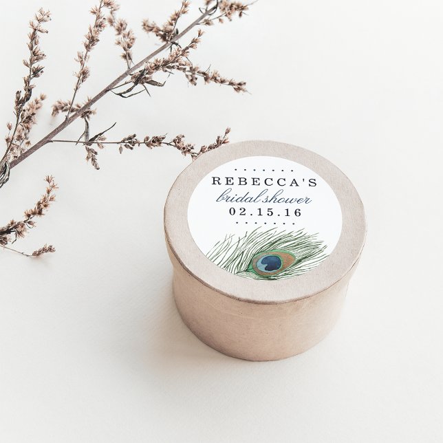 Sticker Rond Watercolor Peacock Feather Bridal Shower (Créateur téléchargé)