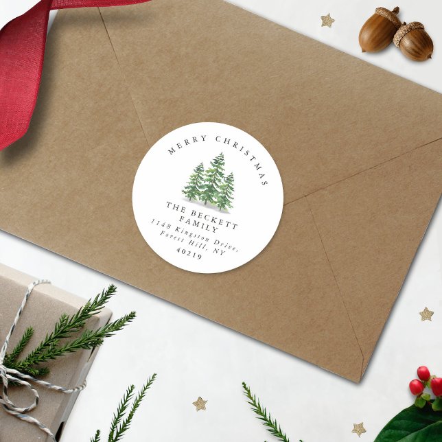 Sticker Rond Watercolor Pine Tree Forest Christmas (Créateur téléchargé)