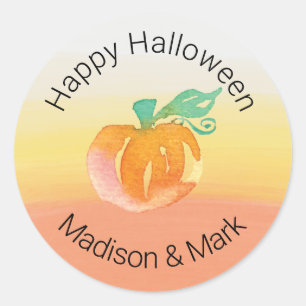 Sticker Rond Watercolor Pumkin Candy Corn Halloween Favor