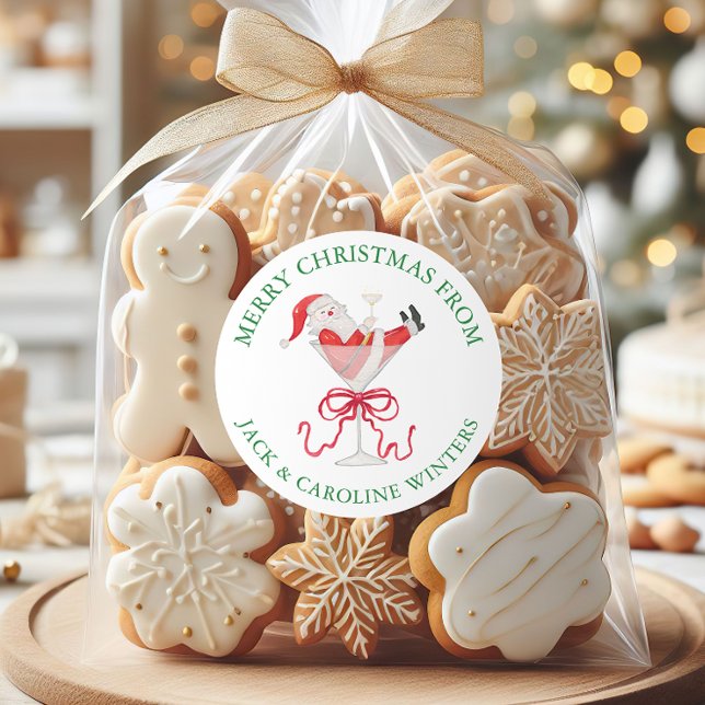 Sticker Rond Watercolor Santa Christmas Cocktail Party (Créateur téléchargé)