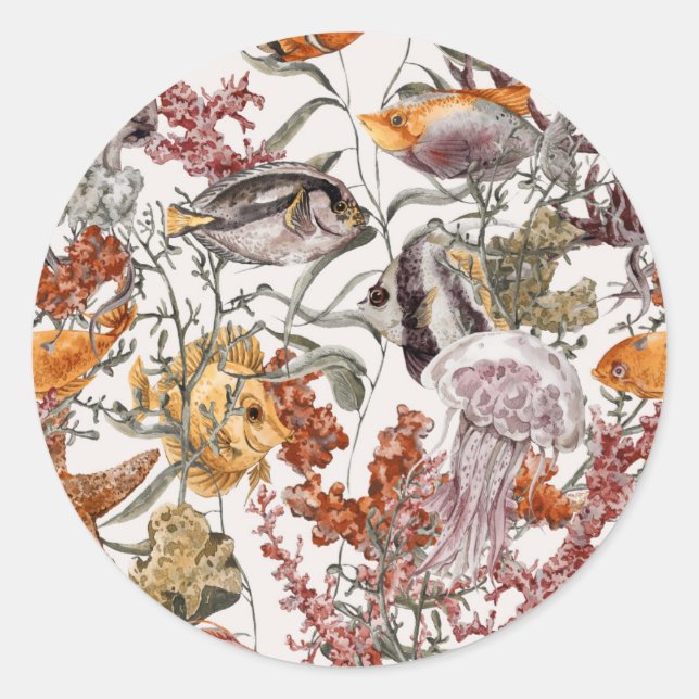 Sticker Rond Watercolor Sea Life (Devant)