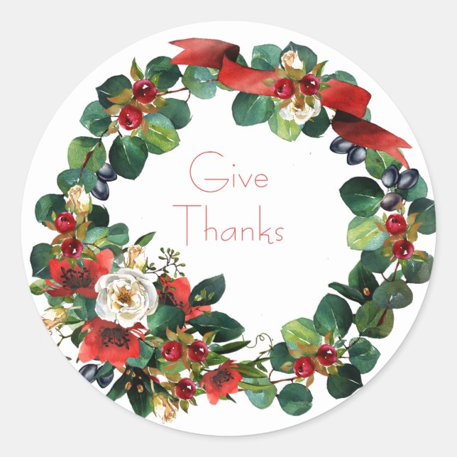 Sticker Rond Watercolor Thanksgiving Wreath (Devant)